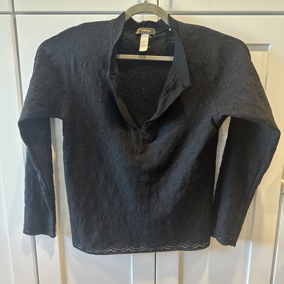 Versace Vintage, Black, Long Sleeve Plunge V-neck, Blouse Women - Picture 3 of 13
